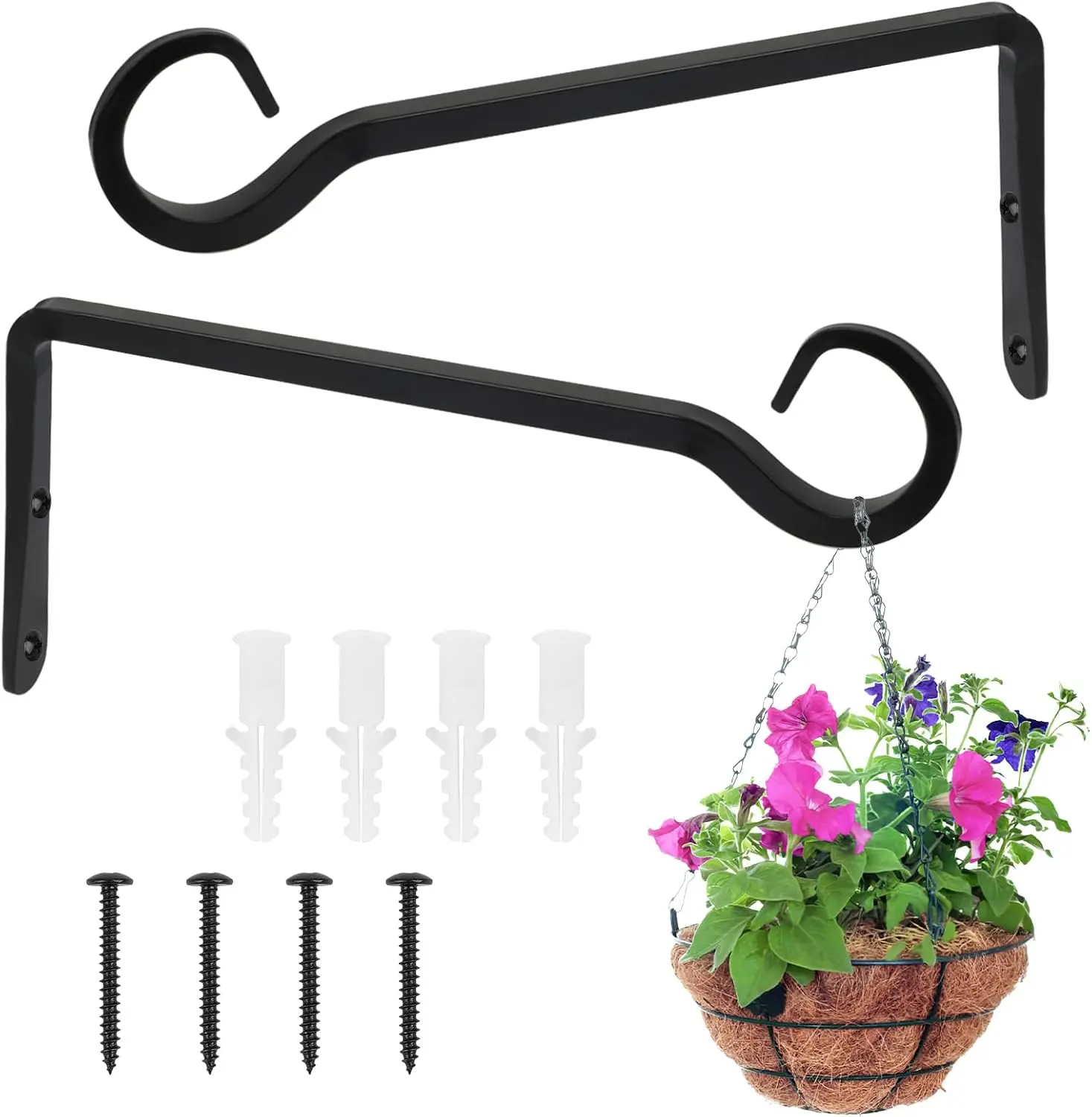 2 Pack Plant Hanger Bracket, 8 Inch Plant Hangers Outdoor | Metal Plant Hooks for Hanging Plants, Bird Feeder, Flower Basket, Wind Chimes, Lantern, Indoor Outdoor