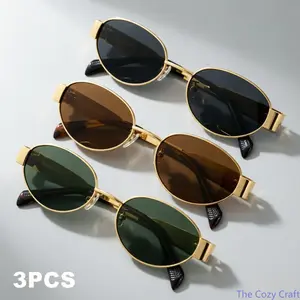 2026 New 3 Pack Women Metal Frame Oval Sunglasses, Trendy Elegant Fashion Eyewear UV Protection Shades Ideal for Daily Wear, Beach Outfits, Vacation & Street Style Accessories