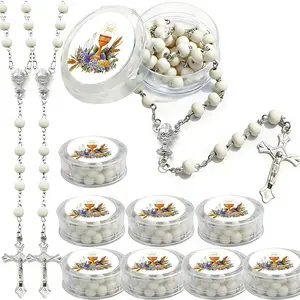 First Communion Favor(12 PCS) White Scented Wooden Rosary for Boys and Girls party Favor Primera Comunion