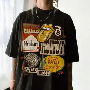 [Sale up to 50%] [Free Ship] Howdy Western Collage Tee Disco Cowgirl Shirt Rodeo 90s Grunge Streetwear Retro Baddie Top Boho Hippie Funky Wild West Shirt