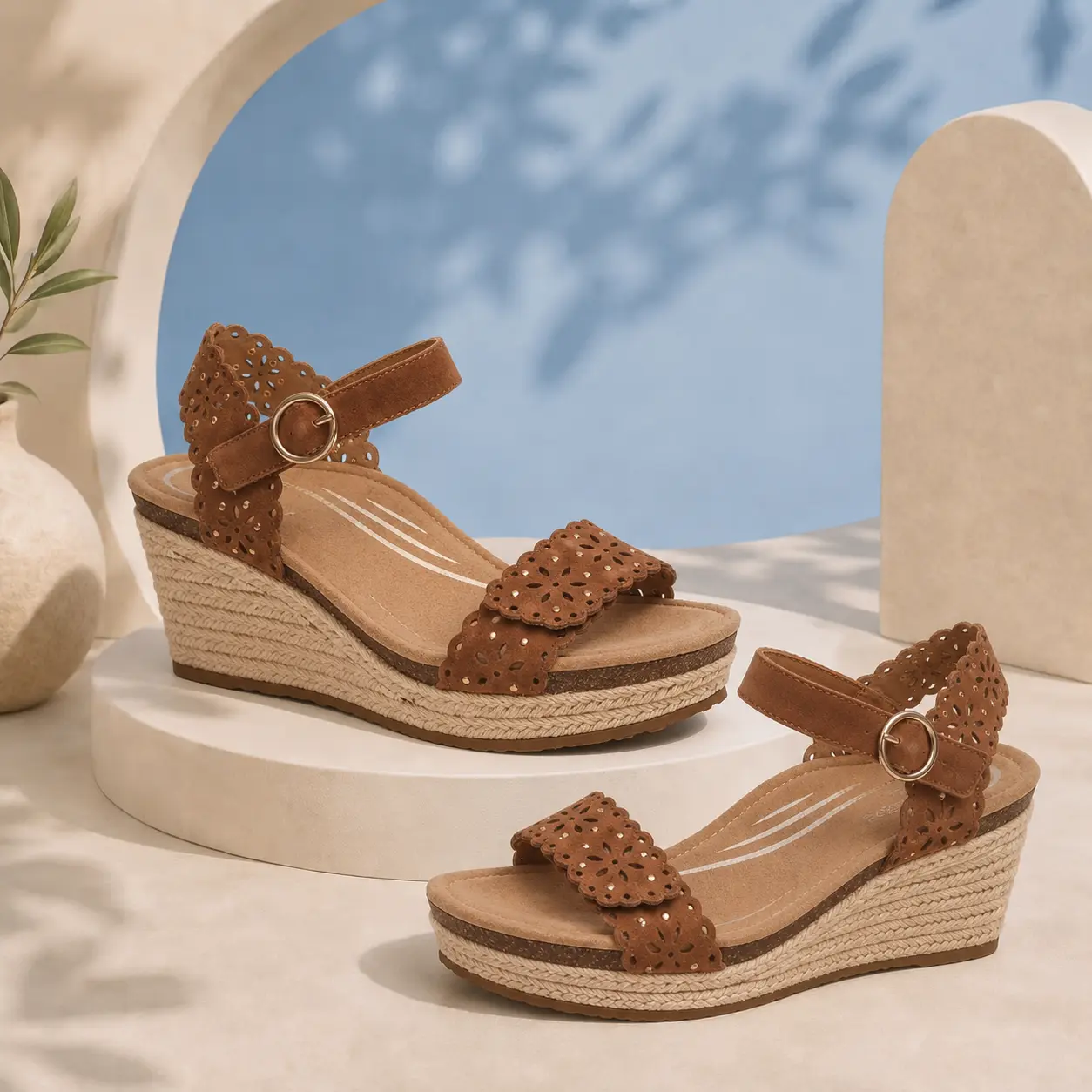 Aetrex SYDNEY Quarter Strap Espadrille Wedge | Summer Must Have | Ultra Comfort | Arch Support | Built-in Orthotics | Foot Pain Free | Plantar Fasciitis Free