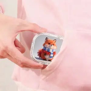 Blue White Striped Scarf Red Fox Printed Retainer Box, Portable Sealed Denture Storage Box, Student Portable Orthodontic Retainer Box, Waterproof Scratch Resistant Invisible Braces Storage Box