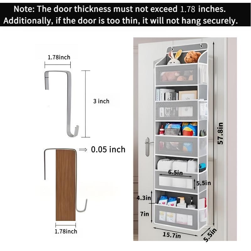 Over The Door Organizer Storage-5-Tier Hanging Organizer with 5 Large Pockets, Anti-Tilt Design, 44 lb Capacity for Bedroom, Bathroom, Pantry