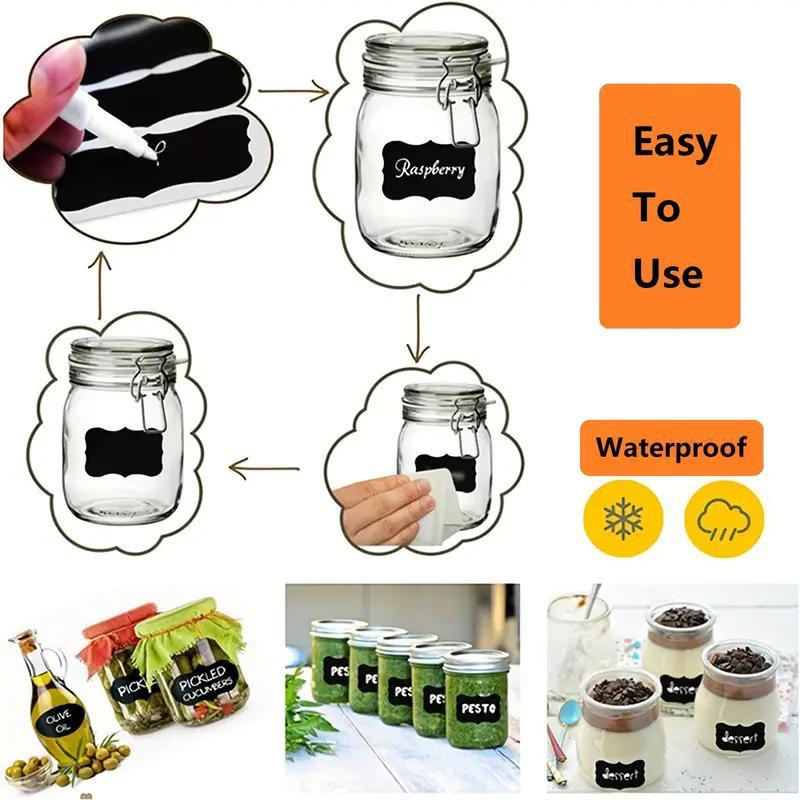 Waterproof Erasable Chalkboard Label Sticker with Pen, 120pcs/roll Chalkboard Label Sticker, Label Sticker for Glass Jar, Kitchen Seasoning Jar, Self Adhesive Stickers