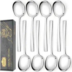 8 Piece Stainless Steel Serving Spoons Set - 8 Large Spoons, 9.2-Inch, Dishwasher Safe, for Parties/Kitchen/Buffet/Catering