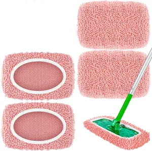 4PCS Microfiber Wet and Dry Sweeping Mop Pads, Compatible with Swiffer Sweeper, Chenille Washable Swiffer Mop Pads, Reusable Mopping Refills for Hardwood Floor (Pink 4PCS)