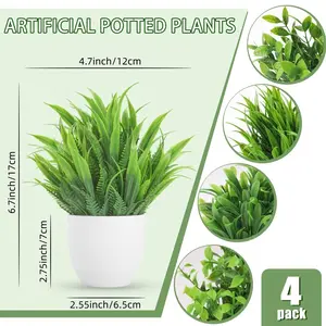 6.7-Inch Artificial Eucalyptus Potted Plants 4 Pack, Fake Eucalyptus in White Pots, Mini Faux Greenery for Home Office Desk Shelf Decor, Small Indoor Artificial Plants, Summer Decor & Housewarming Gifts