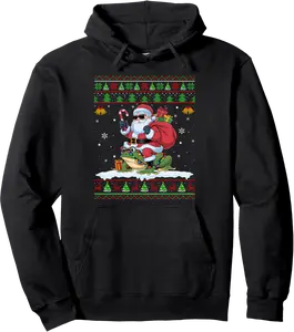 Santa Riding Frog Christmas Sweater Style Ugly Xmas Pullover Hoodie - Jacobpatte Shop 86B0DHCCPSLH