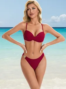 New Two-Piece Underwire Bikini Set for Women, Push-Up Bra with Steel Ring, Fashionable and Sexy Swimsuit, Slim-Fitting, All Seasons