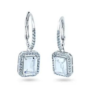 925 Sterling Silver Dangling CZ Leverback Earrings