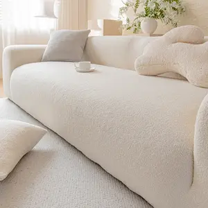 1 Piece Classic Solid Color Plush Sofa Cover - Soft & Warm Winter Sofa Protector with Soft Fleece, Fits All 2-Seater/3-Seater/4-Seater Sofas, Pet-Friendly & Machine Washable Furniture Cover, Washable Sofa Slipcover