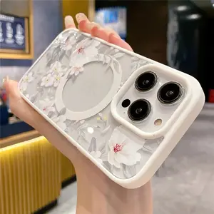 Fashion Flowers Floral Clear for Magnetic Wireless Charging Case,phone Case Suitable for Iphone 11/12/13/14/15/16/17 Pro Promax Plus Air and Samsung S22/S23/S24/S25 Plus Ultra Fe, Aesthetic, Accessories