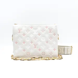 Pre-owned Louis Vuitton Lambskin Shoulder Bags Coussin PM White Shoulder Bag T10385045