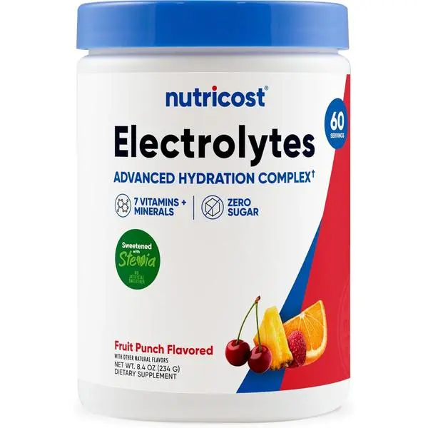 Nutricost Electrolyte Complex Powder (60 Servings, Fruit Punch) - Hydration Supplement Drink Mix with Vitamins and Minerals.8.4 Ounce