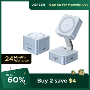 UGREEN 25W Magflow Wireless Charger 2-in-1 Magnetic Charging Station for iPhone 17/16/15/14/13/12 Pro Max, Fast Qi2 Certified Foldable Stand with USB-C Port, Compatible with AirPods, Dual Device Charging,tiktokshopmemorialday