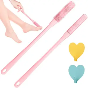 4Pcs Toe Gap Cleaning Brush, Foot Scrubber in Shower, 15.7" Foot Scrubber in Shower with Long Handle Silicone Foot Brush,Soft Skin Exfoliation Lotion Applicator summervibes