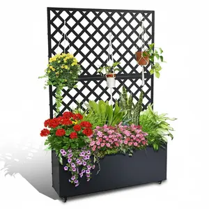 Metal Raised Garden Bed with Trellis and Wheels, 72.83"x46.46"x11.81" Planter Box for Climbing Plants, Vegetables & Vines, Features Drainage Holes and Privacy Screen, Galvanized Steel, Large Size