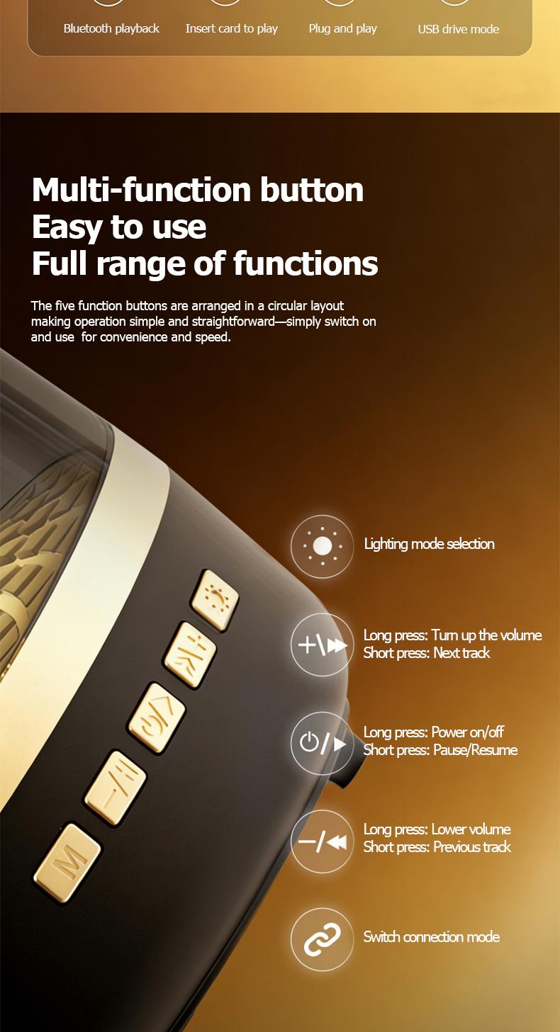 Harman Audio Portable Bluetooth Speaker, Wireless Glaze Bluetooth Audio - Type C Charging, TWS Stereo Sound, 5 RGB Lighting Modes, Long Battery Life, Ideal Festival Gift