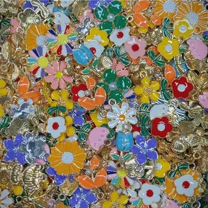 Mixed Flower Enamel Charms Bulk