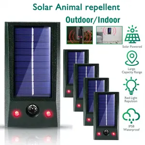 Solar Ultrasonic Animal Repeller Outdoor Mouse Repellent Devices with Strobe Flashing Light Waterproof Solar Animal Repeller for Wolves, Dog, Deer, Yard Garden