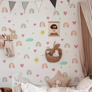 A set of four (20*30cm*4pcs) creative rainbow heart wall stickers for bedroom, living room home decoration, self-adhesive wholesale wall stickers MS8035B-KL