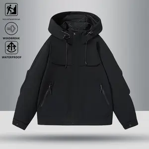 Men's Minimalist Solid Color Windproof and Waterproof Hooded Jacket, Suitable for Outdoor Mountaineering and Hiking