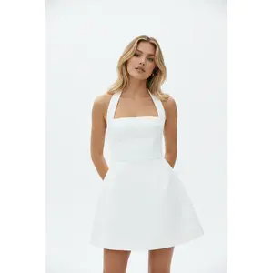 Backless Halter A-Line Mini Dress | Sleeveless Going Out Dress