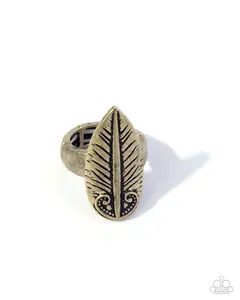 Feather Freestyle - Brass Leaf Ring - Paparazzi