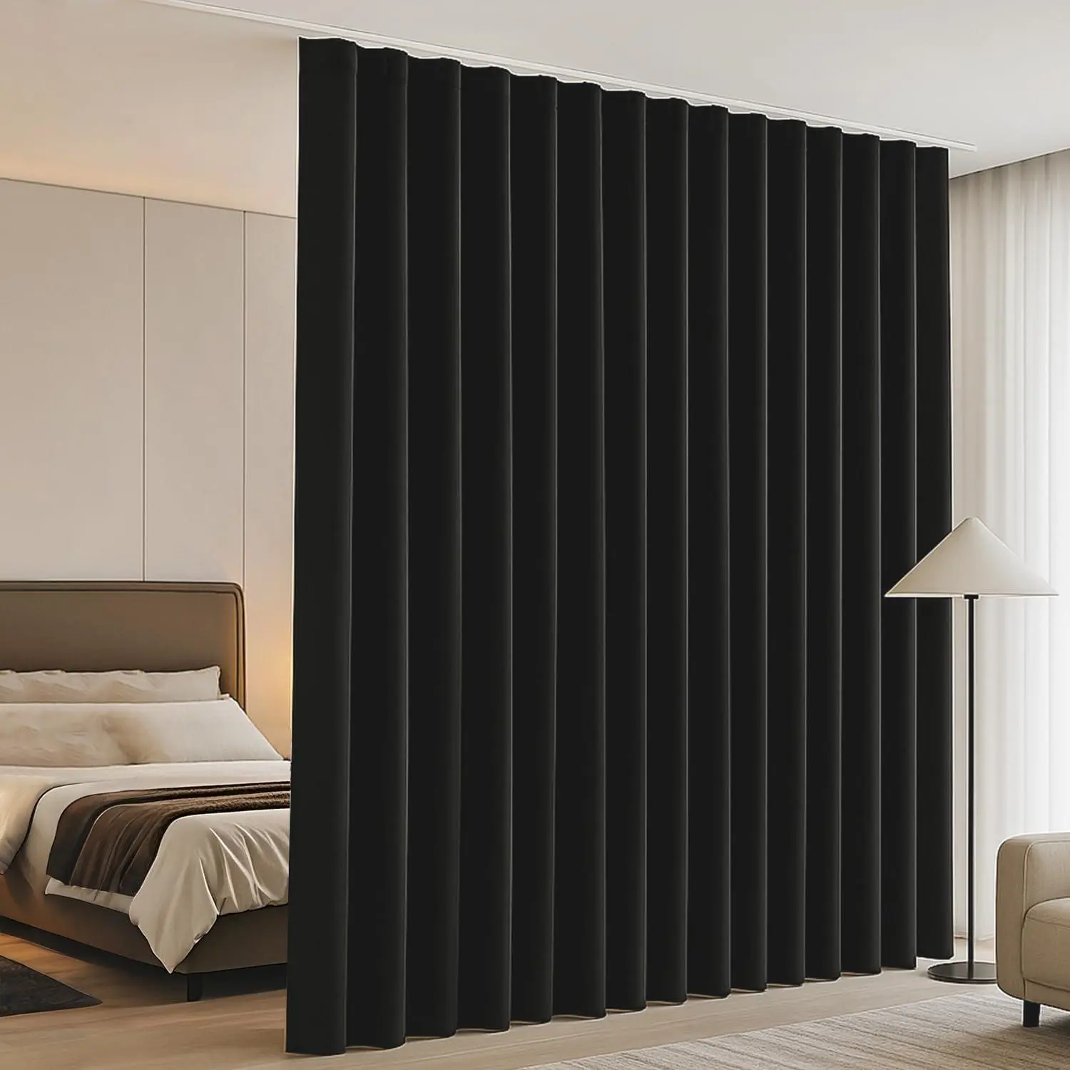 Room partition curtains, ceiling track blackout privacy partition curtains, easy to install with hooks, light control and noise reduction, suitable for living room, bedroom, foyer, dressing room, etc., multifunctional partition curtains darkening panel
