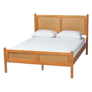 Baxton Studio Jenn Golden Brown Wood Japandi Queen Size Platform Bed