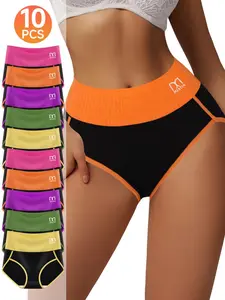 QUASTI Women's 5/10-Piece High-Waist Seamless Breathable Underwear Comfortable Soft Stretch Comfy Panties- Tummy Control, Hip Lifting, Cheeky Clashing Stripes, Breathable Seamless Knicker, Multicolor Fashion Activewear Sportswear S-5XL Summerwins