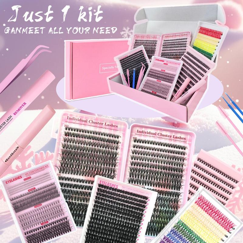 Mixed Length and Color DIY Eyelash Extension Set, Self-Application Volume Cluster Lashes, Rainbow Wispy Individual Lash Clusters, Individual Lash Extensions