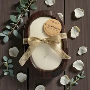 Rustic Magnolia Wooden Bowl Candle | Organic Soy Wax | Hand-Poured