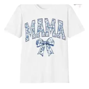 Mama Shirt, Blue Ribbon Shirt, Aesthetic Gift for Mom, Cute Mom Shirt, Toile Bow Shirt, Mother’s Day Gift. shirts  women