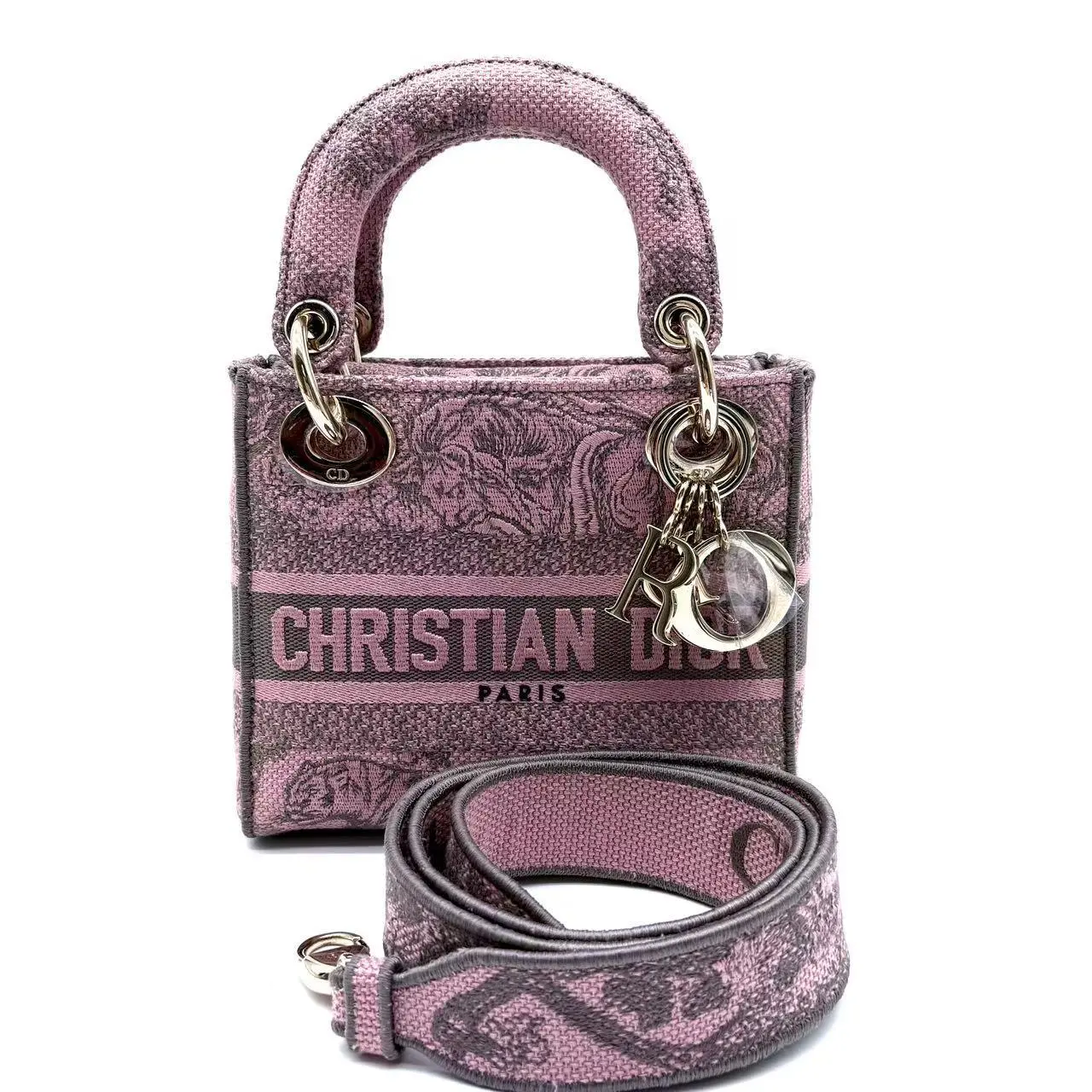 Pre-owned Dior canvas Shoulder Bags Lady D Lite Bag Embroidered Mini