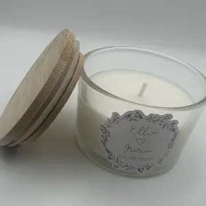 4oz Wedding Favor Party Candle Favors Personalized with Names and Date in Glass Container with Bamboo Lid