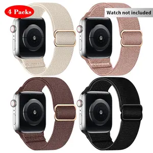 4 Counts/set Fashion Elastic Watch Band(Band Only), Smart Watch Strap, Adjustable Nylon Watch Band for Apple Watch, Universal Watch Band for Men & Women