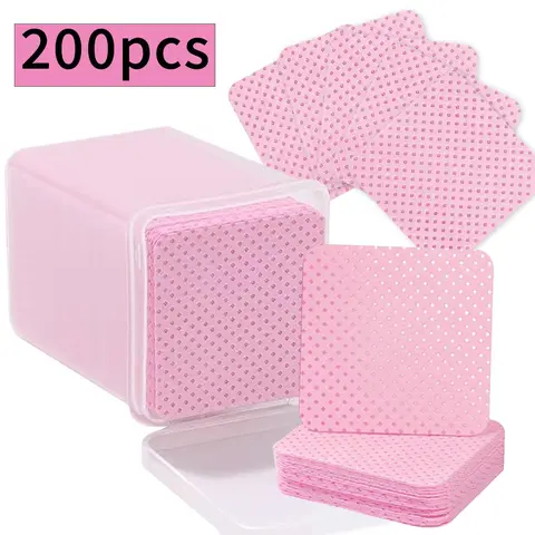 200pcs Nail Wipe Salon Cotton Pads Cleansing Lint Free Absorbency Gel Nail Polish Removers Cotton Pads Manicure Wipes Nail Art Cleaning Tools Nail Care Reusable Container Storage