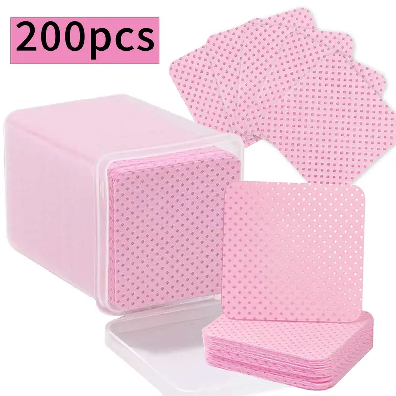 200pcs Nail Wipe Salon Cotton Pads Cleansing Lint Free Absorbency Gel Nail Polish Removers Cotton Pads Manicure Wipes Nail Art Cleaning Tools Nail Care Reusable Container Storage