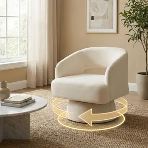 Garvee Modern Swivel Barrel Accent Chair 360° Velvet Upholstered Armchair with Striped Backrest Plush Padding Comfortable Round Lounge Chair in Beige Black Camel Green