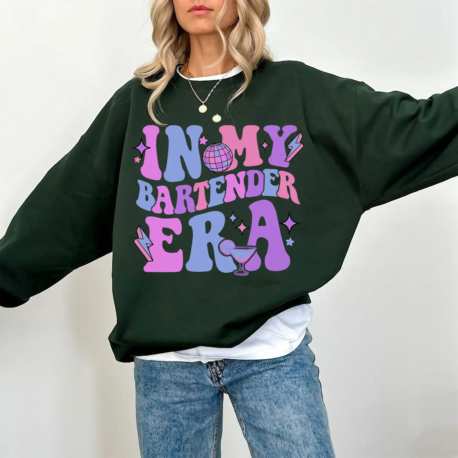 In My Bartender Era Sweatshirt, Sizes S-3XL, Christmas Birthday Gift for Friends Coworkers, Retro Groovy Bartender Sweater Crewneck