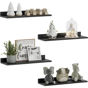 WOPITUES Floating Shelves, Wall Mounted Shelves for Room Decor, Modern Display Shelf for Bedroom, Sturdy Bathroom Storage Shelves, Book Shelves for Living Room, Black Small Corner Shelves, Set of 4