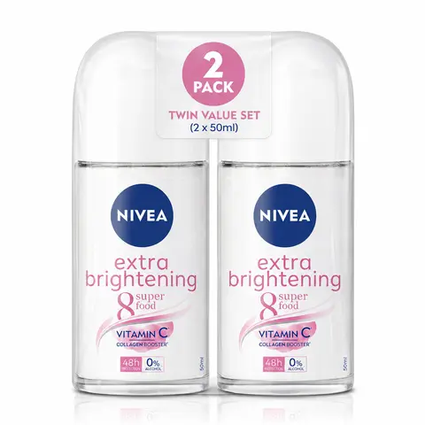 NIVEA Women's Extra Brightening Liquid Roll-On Deodorant 2-Piece Set, 48H Sweat Control Long-Lasting Antiperspirant, Vitamin C Infused, Non-Alcoholic Deodorants, Underarm Smoothing Care, 50ml/1.7oz, Beauty Products, Underarm Care