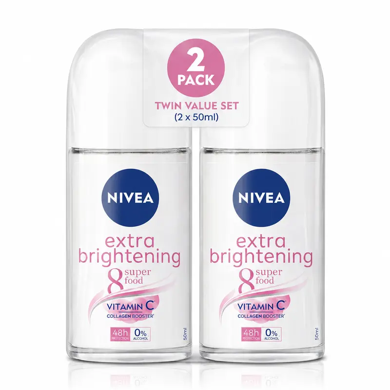 NIVEA Women's Extra Brightening Liquid Roll-On Deodorant 2-Piece Set, 48H Sweat Control Long-Lasting Antiperspirant, Vitamin C Infused, Non-Alcoholic Deodorants, Underarm Smoothing Care, 50ml/1.7oz, Beauty Products, Underarm Care