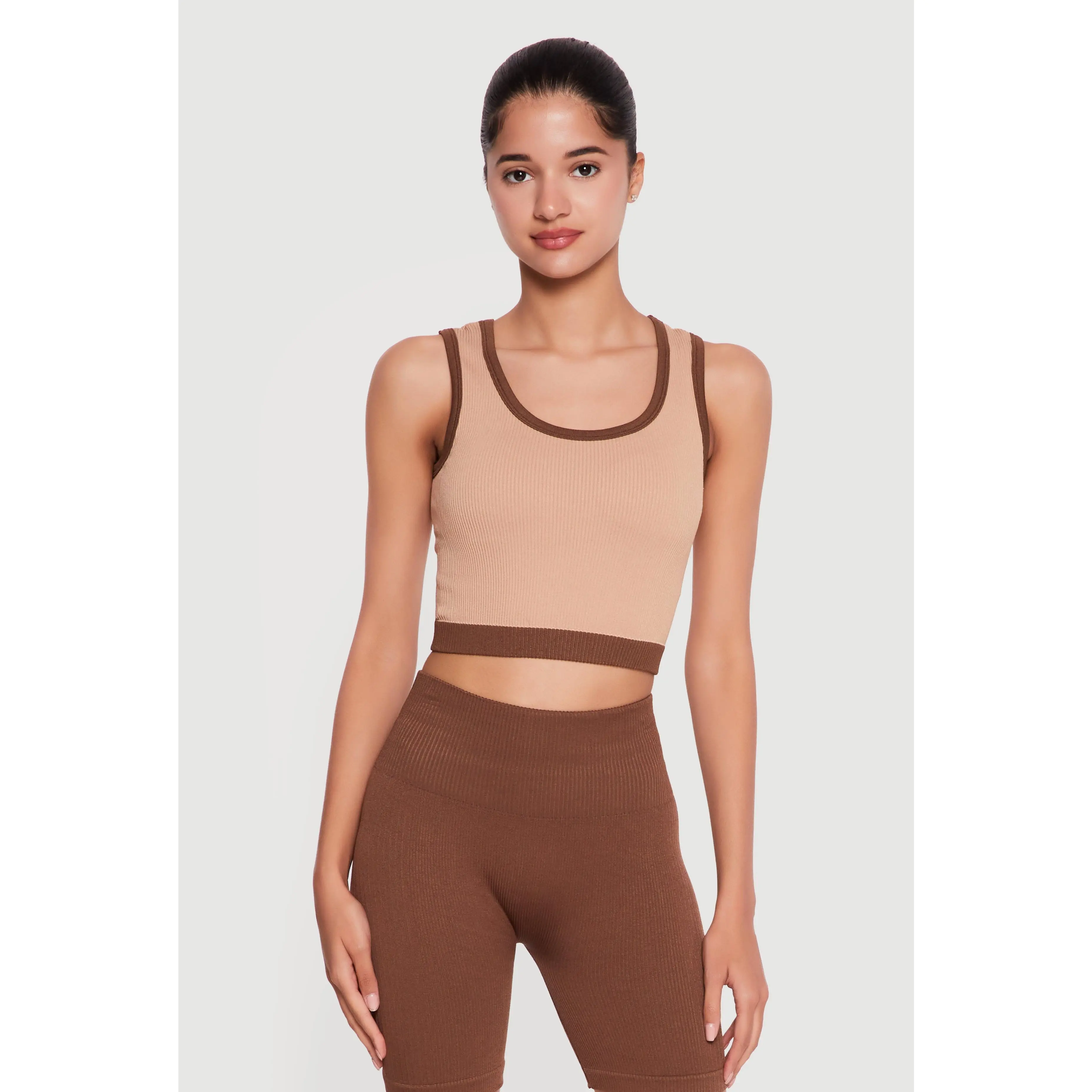 Contrast Trim Seamless Ribbed Cropped Tank Top
