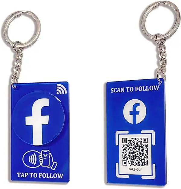 NFC Social Media & Digital Business Keychain with QR Code – Tap or Scan to Share –Rewritable Acrylic Smart Tag, No App