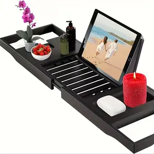 Expandable Bathtub Caddy Tray - Adjustable Anti-Slip Bath Organizer with Multi-Compartment Floating Shelf, Tablet/Wine Holder for Spa, Bath - Bath Accessory Compatible with Bathtubs & Tubs