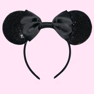 Mouse Ears Sequin Black Headband, Minnie Ears Design for Women, Black Mickey Ears Headband