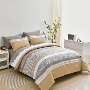 7 a Bag Stripe Comforter Queen Size, White and Blue Patchwork Striped Comforter and Sheet, Microfiber Complete Sets(Blue,Queen)