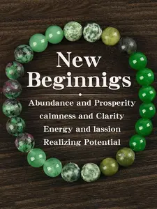 1PC New Beginnings Handmade Bracelet With Green Aventurine & Epidote Granite - A Jewelry for Prosperity, Peace & Hope, Perfect for Family and Friends as a Gift, Suitable for Birthdays, Parties, And Holiday Occasions.